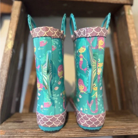 🧜‍♀️ Fleece Lined Mermaid Rain Boots | Kids 9/10 🧜‍♀️ Warm and cozy! - Picture 5 of 8